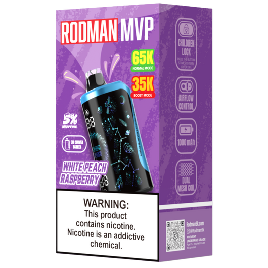 White Peach Raspberry RODMAN MVP 65K Puffs Disposable Vape